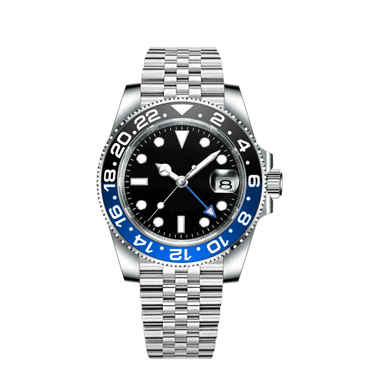 40MM Custom Logo New Men Quart Wristwatch Jubilee Stainless Quartz GMT Watch Sapphire Glass Men Watches Waterproof Luminous