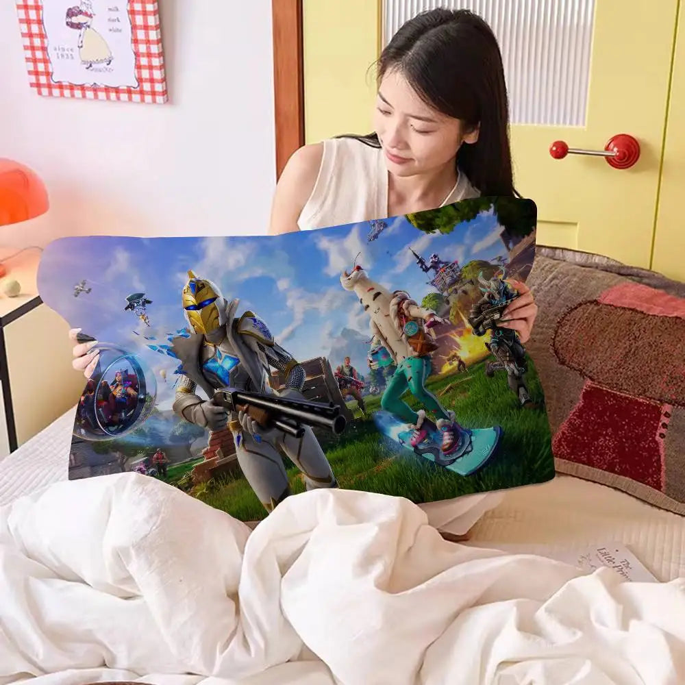 Toalha de almofada antiderrapante premium Cartoon Game F-FortniteS em poliéster de secagem rápida, com fronha antiderrapante segura.