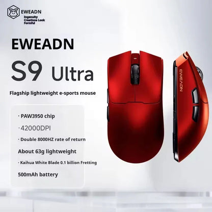 EWEADN S9 Pro Ultra V2 Lightweight Wireless Gaming Mouse Tri-Mode Tri-model Mouse 2.4G USB-CBT 8K Polling 26K DPI PAW3395 Mice