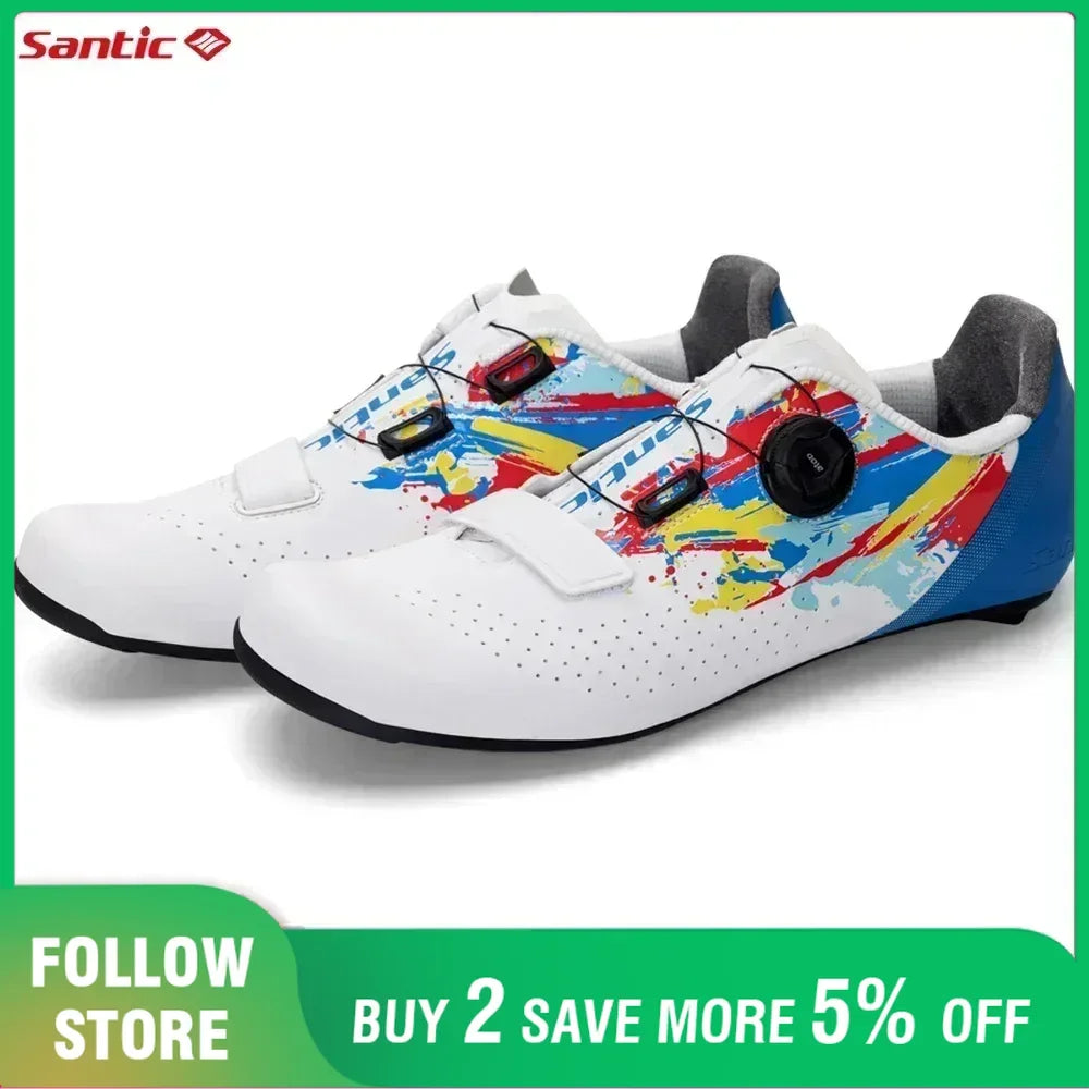 Santic men's cycling shoes 2025 new glass fiber nylon sole outdoor pro road racing shoes auto-lock road riding bicycle sneakers