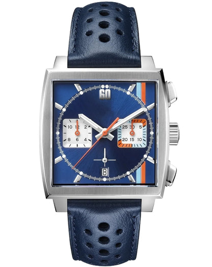 Customized Men Quartz Chronograph VK63 Movement Sapphire Glass White Black Blue Leather Strap Luminous Waterproof Shockproof