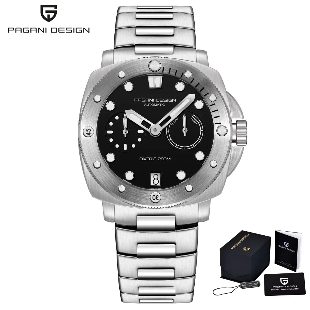 PAGANI DESIGN Men Mechanical Watch Luxury Sapphire Glass Luminous Automatic Watch 200M Waterproof Stainless Steel Watch For Men