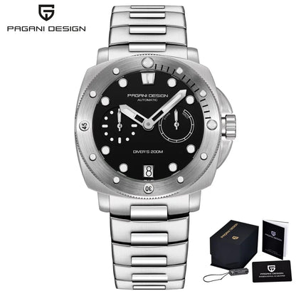 PAGANI DESIGN Men Mechanical Watch Luxury Sapphire Glass Luminous Automatic Watch 200M Waterproof Stainless Steel Watch For Men