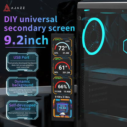 Ajazz AKP02 Aluminum Alloy 9.2-Inch DIY Universal Secondary Screen with Various Customizable Designs Suitable for Windows 7