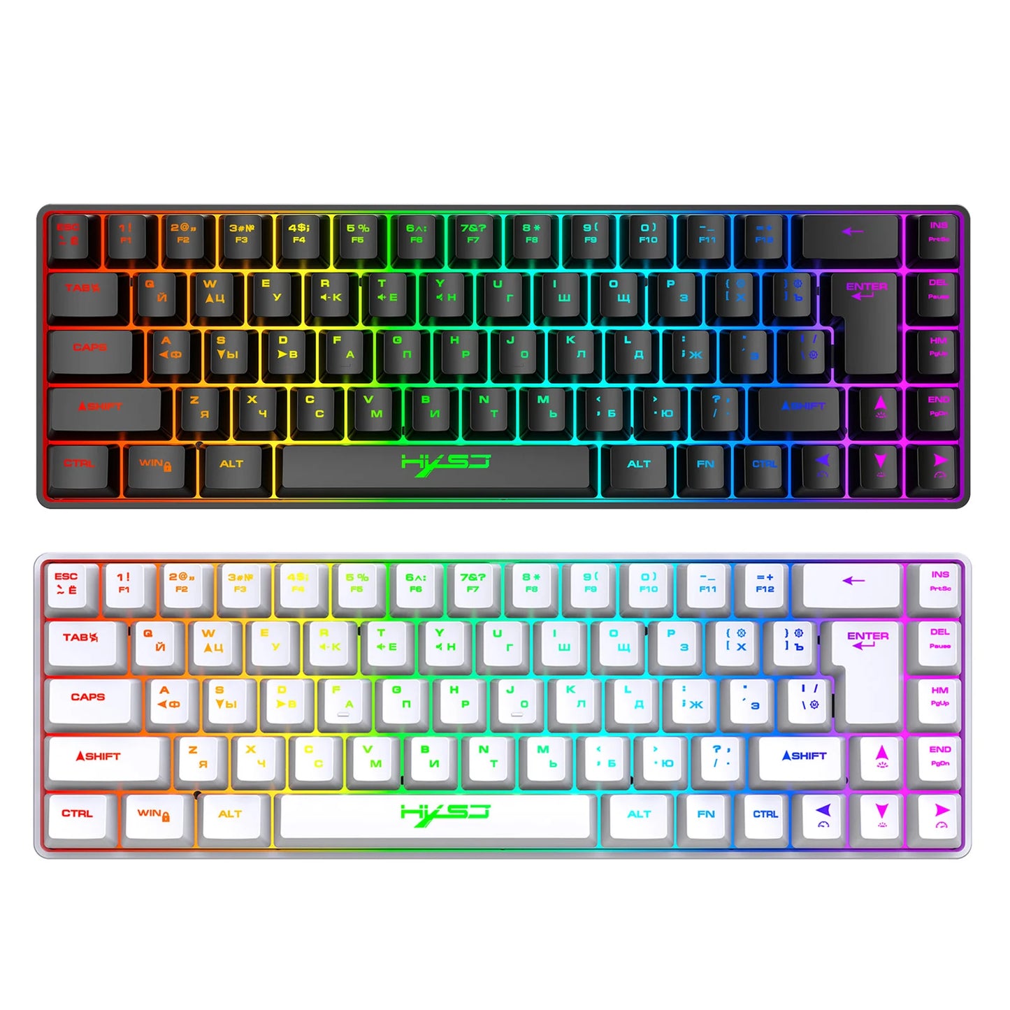 Teclado Mecânico Gaming Russo-Inglês de 68 Teclas, Teclado Bilingue com Retroiluminação RGB para Gaming