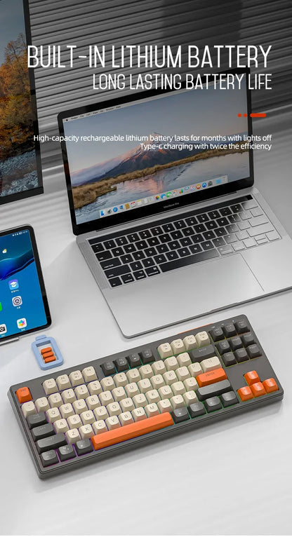 M87 Wireless Bluetooth Dual Mode Keyboard, Mechanical Feeling Gaming Gaming Office Mute PBT Ball Cap Rainbow Light