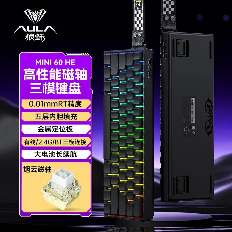 AULA Mini60 HE Magnetic Switch Keyboard RGB Tri Mode Wireless Mechanical Keyboard 8000Hz 0.01mmRT Gaming Keyboard Gamer Gifts