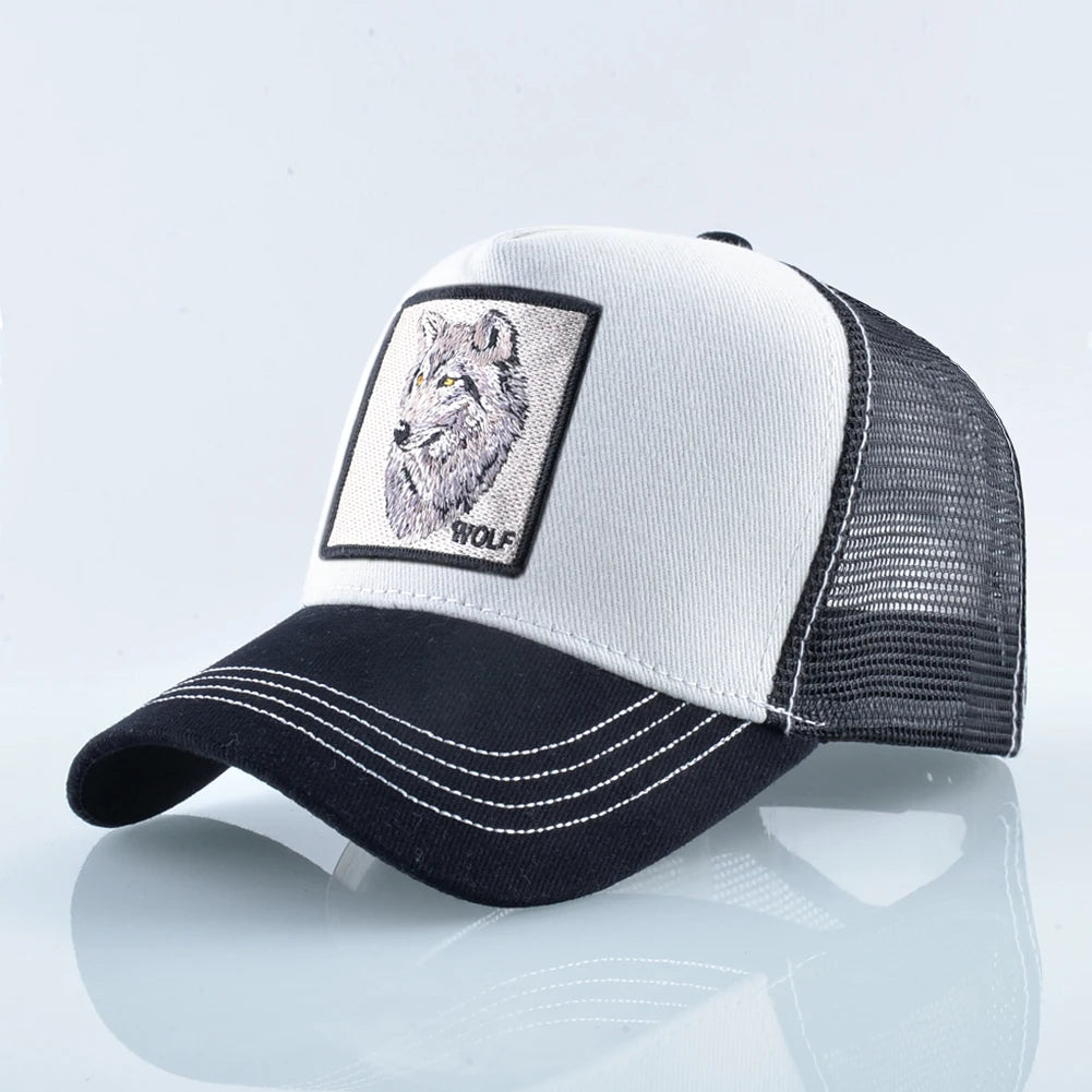 Modebaseballkasket med broderet ulve-patch, snapback, hiphop-trucker-kasket, til mænd og kvinder, udendørs, åndbar kasket med skygge