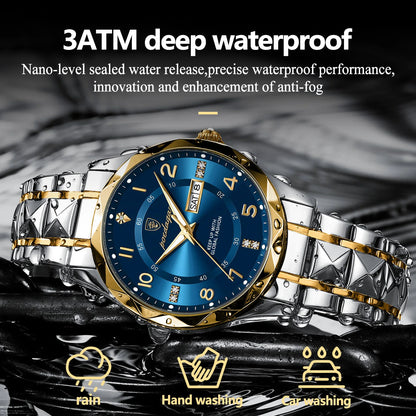 POEDAGAR Top Business Men Quartz Watch Waterproof Date Week Luminous Wristwatch Stainless Steel Fashion Men's Watches Man Clock