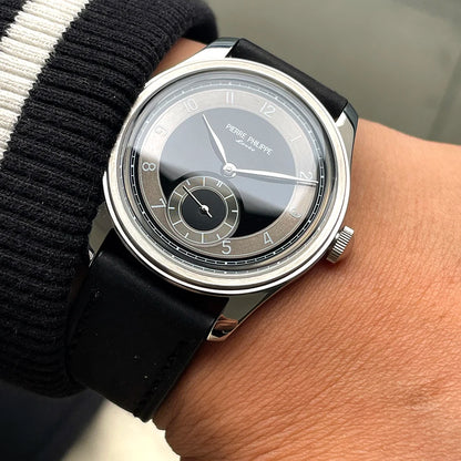 High-end men's 38MM watch black enamel dial ST17 manual mechanical watch leather waterproof