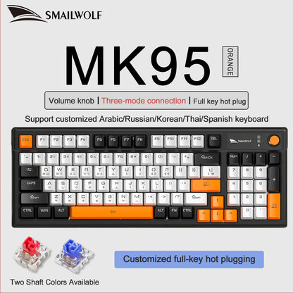 SMAILWOLF MK95 Bluetooth Wireless Three-Mode Mechanical Keyboard Arabic Russian Korean Thai Spanish Keyboard E-Sports Game