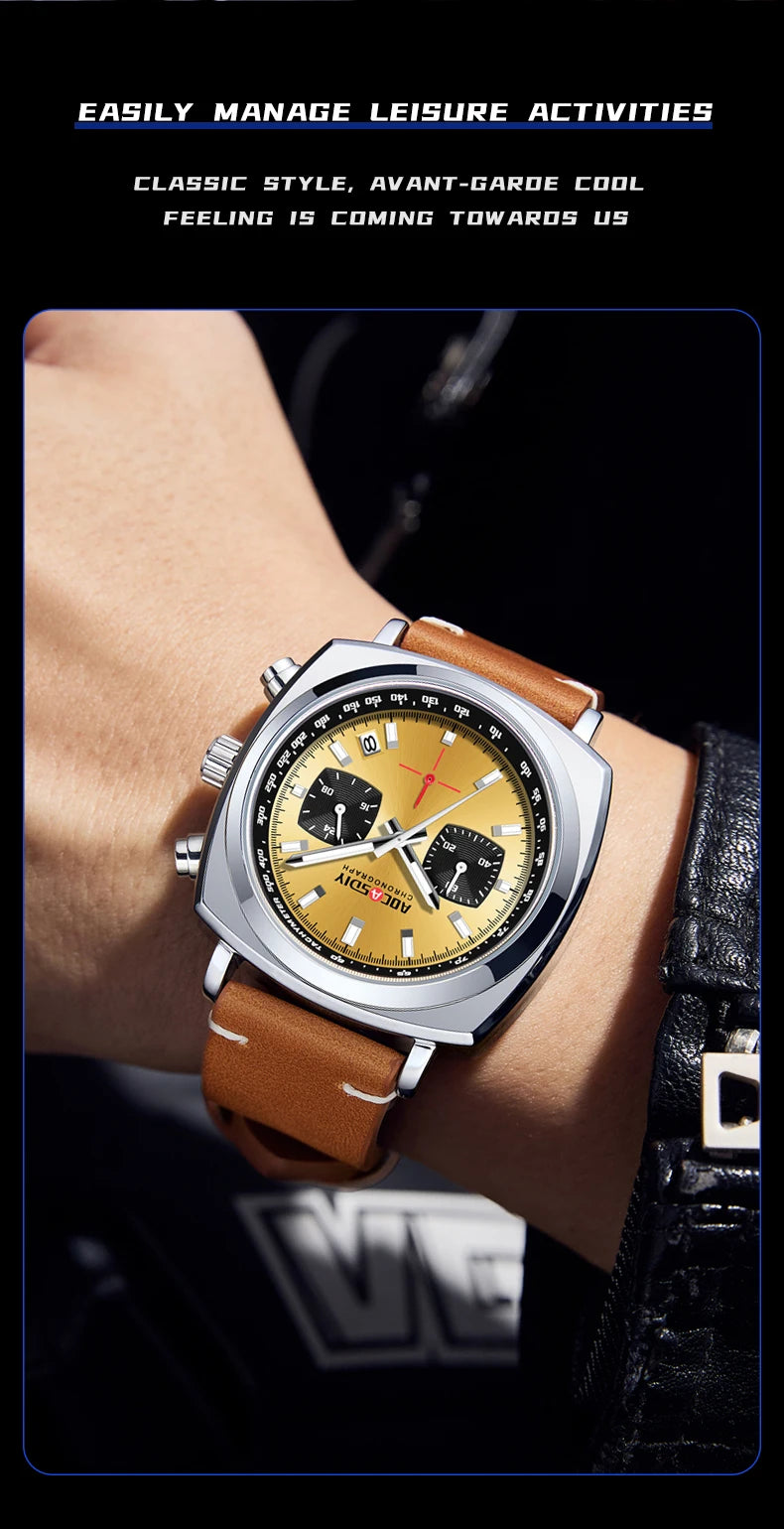 2026 New Square Watches for Men Multi-Functional Three-Eye Six-Pin Timing Waterproof Chronograph Quartz Watch Relogio Masculino