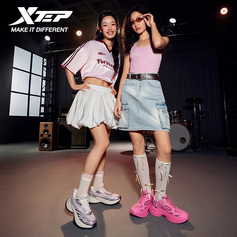 Sapatilhas Xtep Basque 3 para Mulher, Leves, Resistentes ao Desgaste, Modernas, Duráveis, com Sola Grossa, Casuais e Desportivas, 874218320006