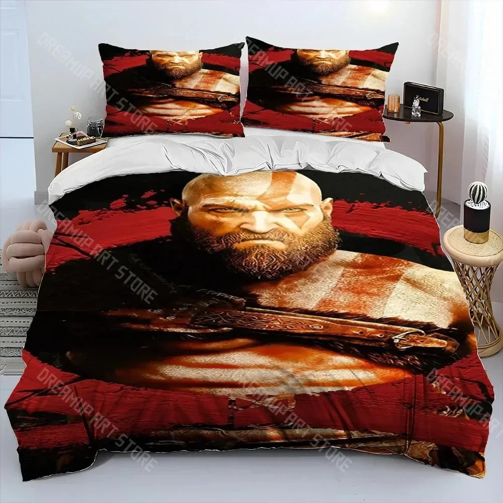 God of War Game Gamers Kratos Comforter Bedding Set,Duvet Cover Bed Set Quilt Cover Pillowcase,king Queen Size Bedding Set Kids