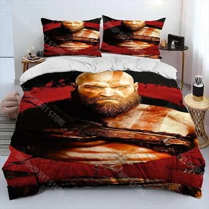 God of War Game Gamers Kratos Comforter Bedding Set,Duvet Cover Bed Set Quilt Cover Pillowcase,king Queen Size Bedding Set Kids