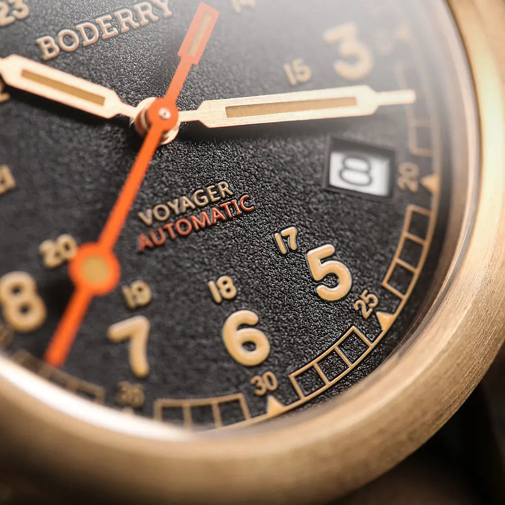 Relógio masculino Boderry Field Watches VOYAGER, caixa em bronze, mecânico automático, 100M impermeável, estilo militar, marca de topo