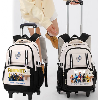 Mochila Escolar com Rodas Fortnite, Grande Capacidade, Impermeável, Leve e Minimalista, para Portátil, Escola e Viagens Casuais