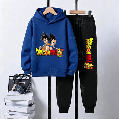 Dragon Ball Super Son Goku Printed Hooded Sweatshirt Suit Casual Loose Anime Streetwear Hoodie Pants 2 Piece Set for Men Boys