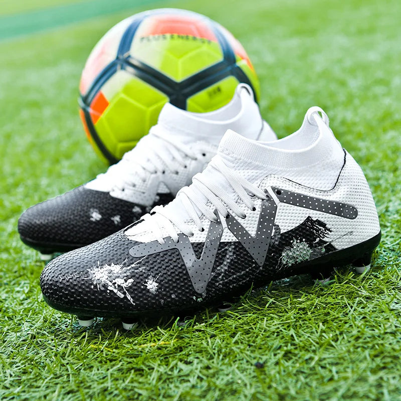 AG/FG Long Studs Soccer Shoes, PU Fabric Mixed Upper, TPU Sole Wear-Resistant Anti-Slip, Men Women Kids Youth Outdoor Sports