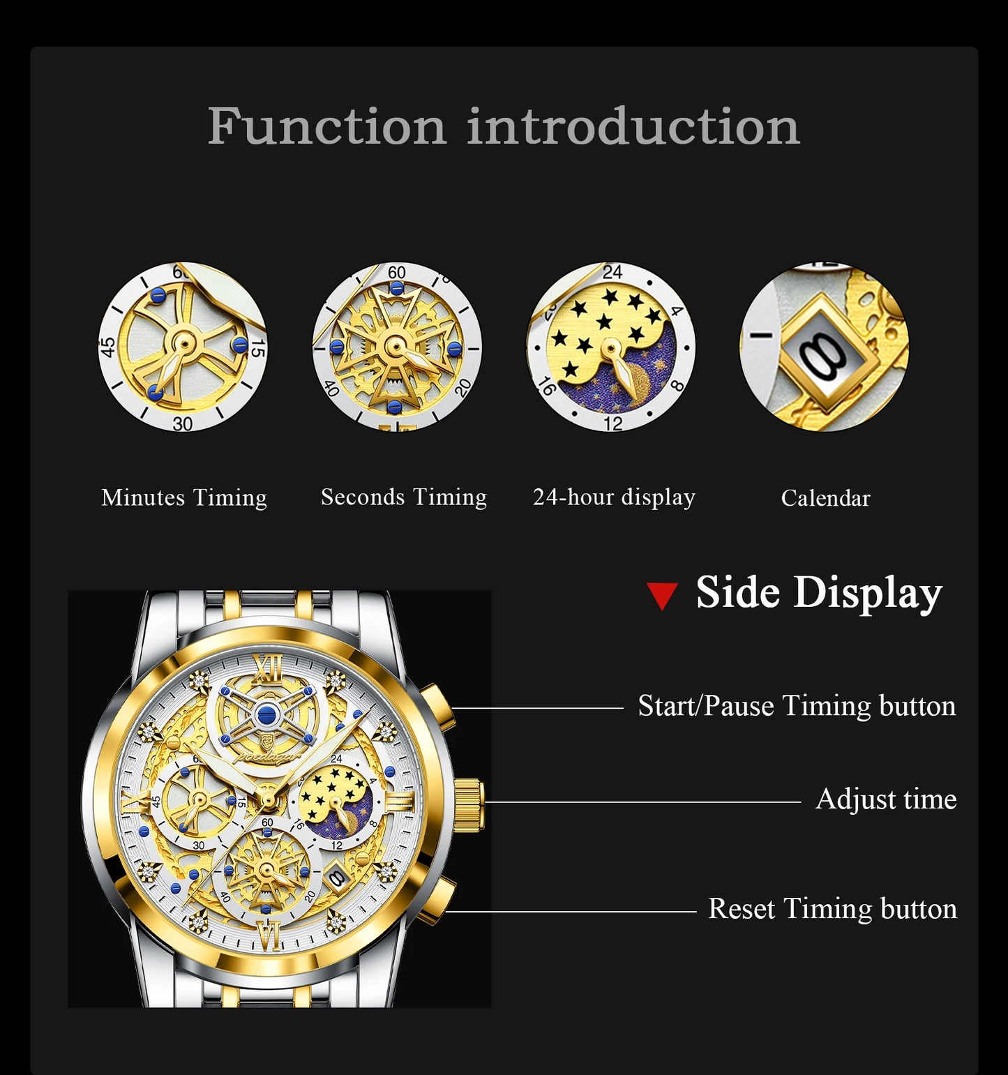 POEDAGAR Top Fashion Men's Watches Stainless Steel Date Chronograph Business Quartz Men Wristwatch Waterproof Luminous Man Watch
