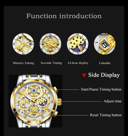 POEDAGAR Top Fashion Men's Watches Stainless Steel Date Chronograph Business Quartz Men Wristwatch Waterproof Luminous Man Watch