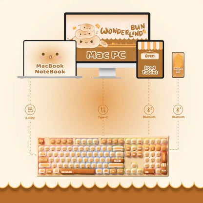 Teclado mecánico inalámbrico Akko MonsGeek MG108B Bun Wonderland, perfil MOG, RGB, 108 teclas, tamaño completo, hot swap, USB / 2.4G / BT 5.0