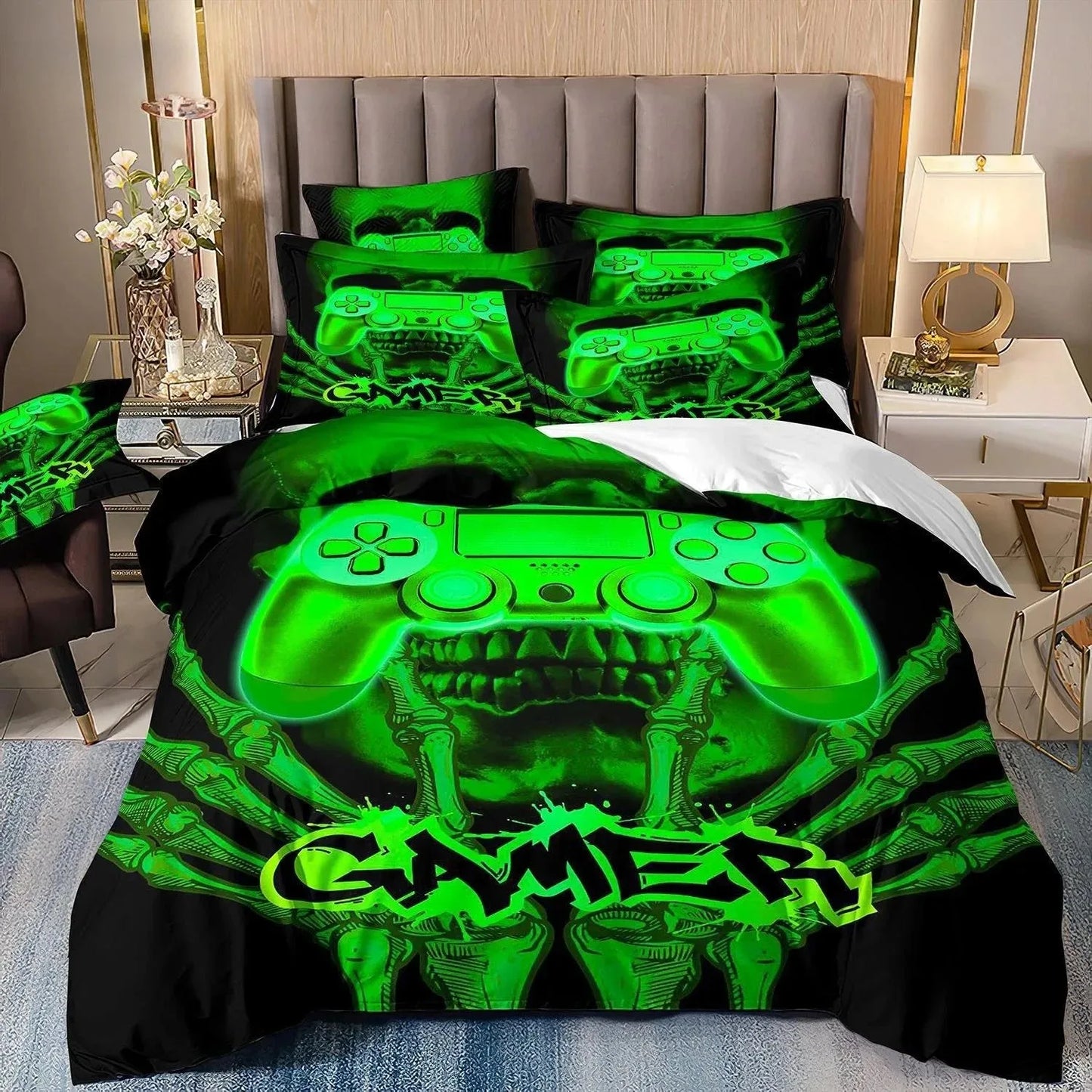 Set biancheria da letto gaming per bambino, copripiumino Queen ispirato ai videogiochi, copripiumino con design PlayStation per ragazzi e uomini giovani