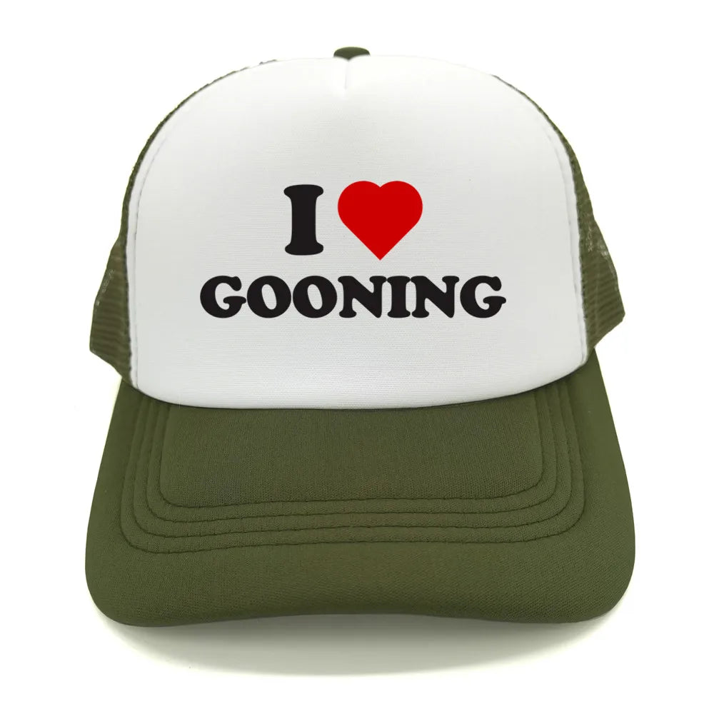 Casquettes de baseball humoristiques « I Love Gooning » – Casquette d'été tendance pour homme en maille, casquette de camionneur humoristique, casquettes unisexes d'extérieur en maille MZ-080