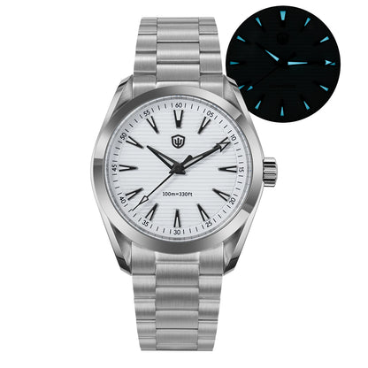 Ρολόι Watchdives WD0006, μηχανισμός VH31 με ομαλή κίνηση του δευτερολέπτου, κυρτό ζαφειρένιο κρύσταλλο, φωταυγές επίστρωμα BGW9, αδιάβροχο έως 10 bar, 38 mm, vintage στυλ
