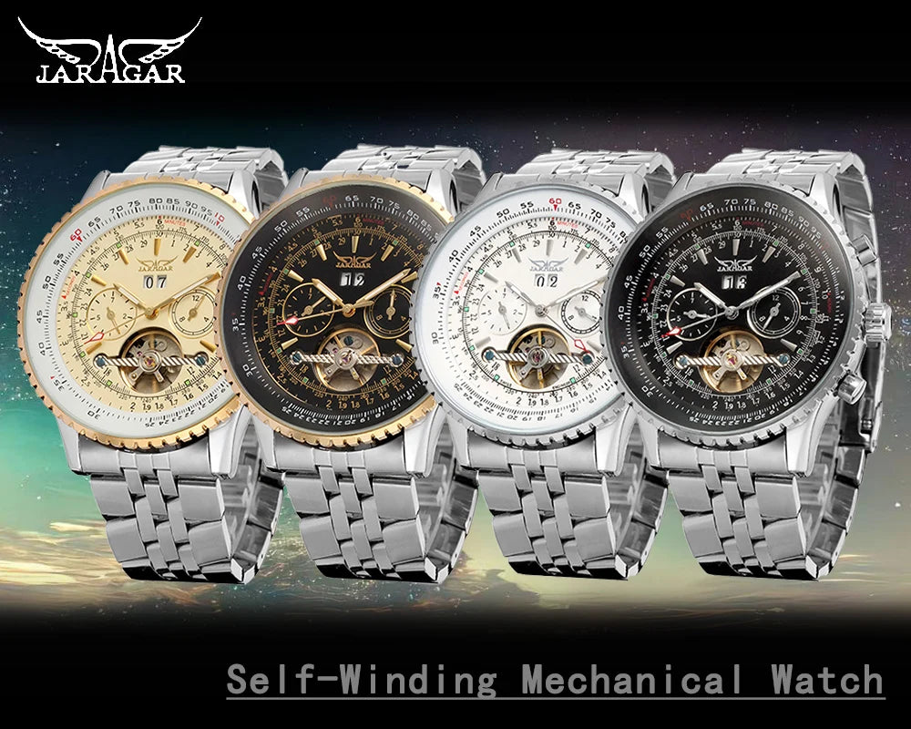 Jaragar 50MM Automatic Mechanical Watch for Men,Multifunctional,Date Month Week Display,3ATM Waterproof,Business Casual Style