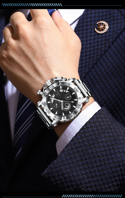 Reloj de lujo para hombre POEDAGAR, luminiscente, hermético, cronógrafo, con fecha, acero inoxidable, cuarzo, Reloj