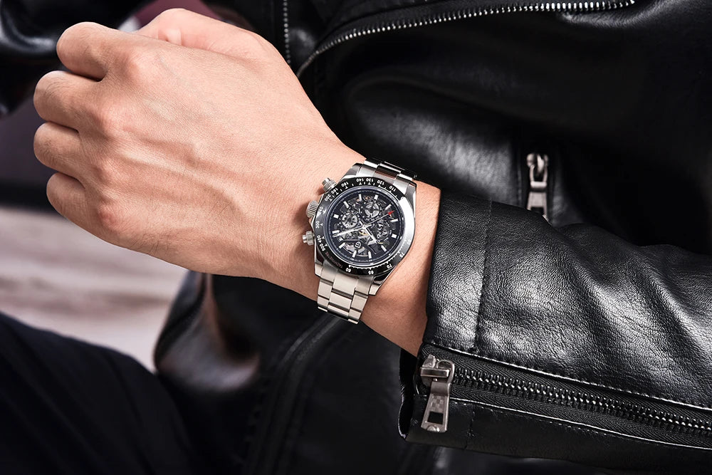 PAGANI DESIGN Orologio meccanico automatico da uomo in acciaio inossidabile, impermeabile 10Bar, sportivo, di lusso casual per uomo