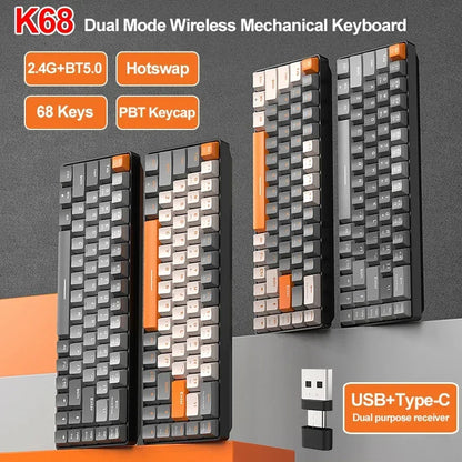 K68 2.4G/BT5.0 Wireless Gaming Mechanical Keyboard 68 Keys Hotswap Mini Gaming Mechanical Keyboard PBT Keycaps 65% Keyboards