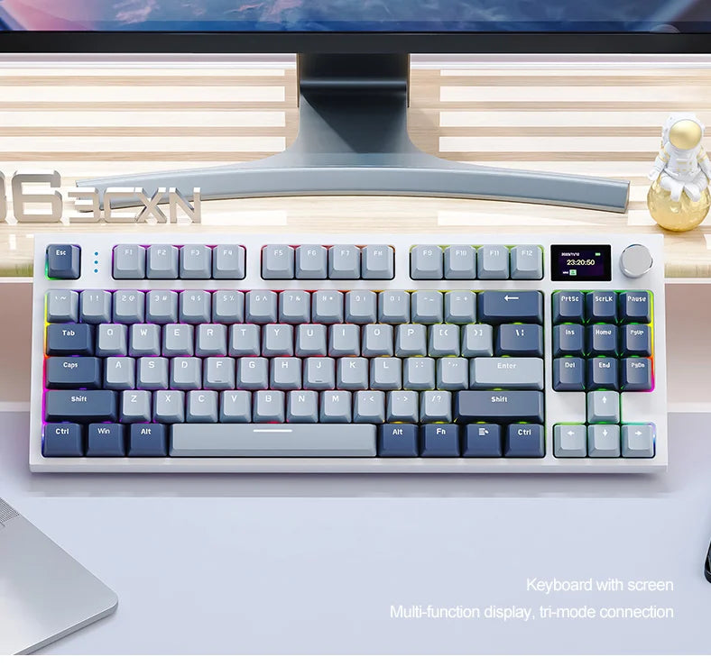 Tastiera meccanica ATTACK SHARK K86 con manopola in metallo, schermo smart TFT a colori, layout a 87 tasti, illuminazione RGB e connessione tri-mode