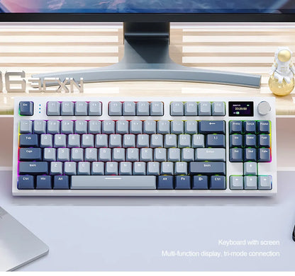 Tastiera meccanica ATTACK SHARK K86 con manopola in metallo, schermo smart TFT a colori, layout a 87 tasti, illuminazione RGB e connessione tri-mode