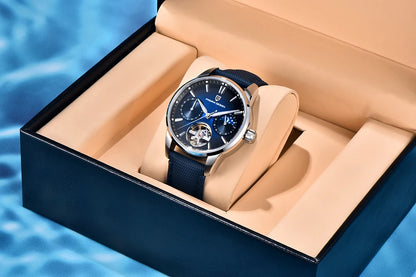 PAGANI DESIGN – Mekanisk lyxklocka för män, 41 mm, safirglas, läderarmband, vattentät, pilotstil, med tourbillon och månfas