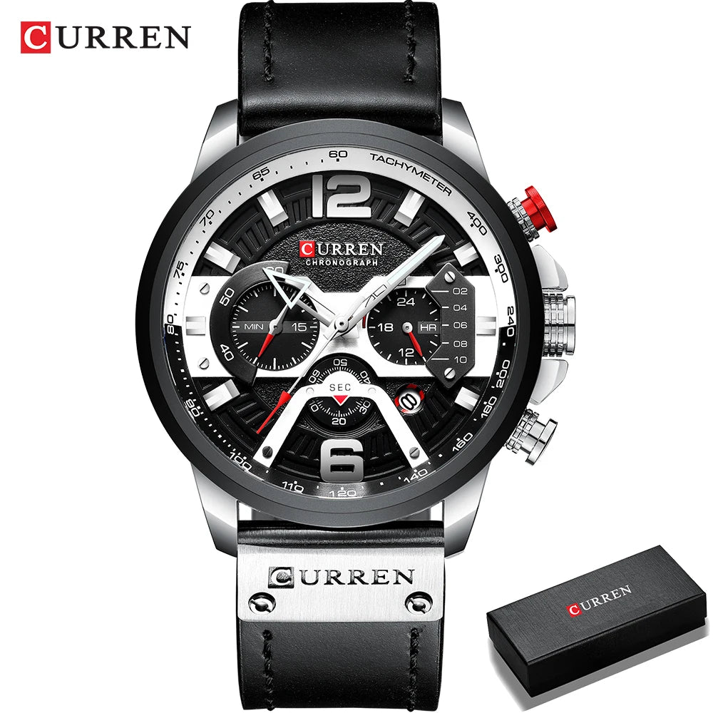 Orologio da uomo CURREN 8329 – Stile sportivo e casual, design militare, cinturino in pelle, cronografo di tendenza, orologio di lusso di un marchio prestigioso