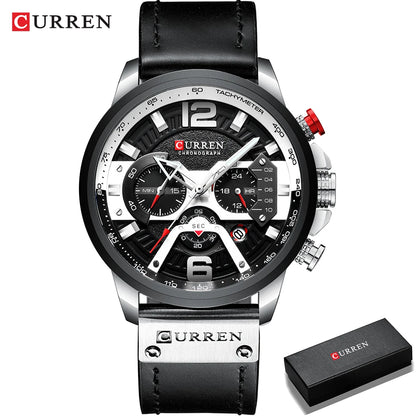 Orologio da uomo CURREN 8329 – Stile sportivo e casual, design militare, cinturino in pelle, cronografo di tendenza, orologio di lusso di un marchio prestigioso