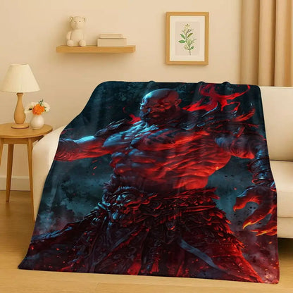 3D Kratos God of War Games Cartoon Gamer Flannel Blanket,Ultra Soft Warm Plush Throw for Home Bedroom Bed Sofa Cover Picnic Kids