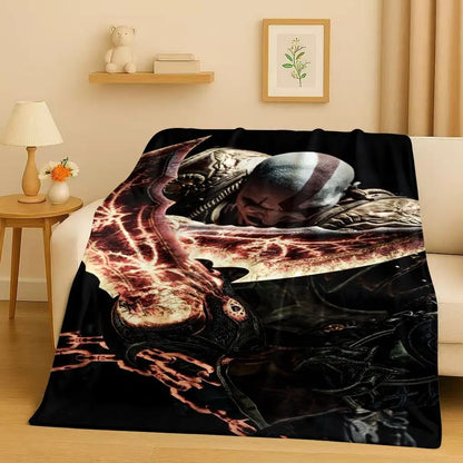 HD Kratos God of War Games Cartoon Gamer Flannel Blanket,Ultra Soft Warm Plush Throw for Home Bedroom Bed Sofa Cover Picnic Kids