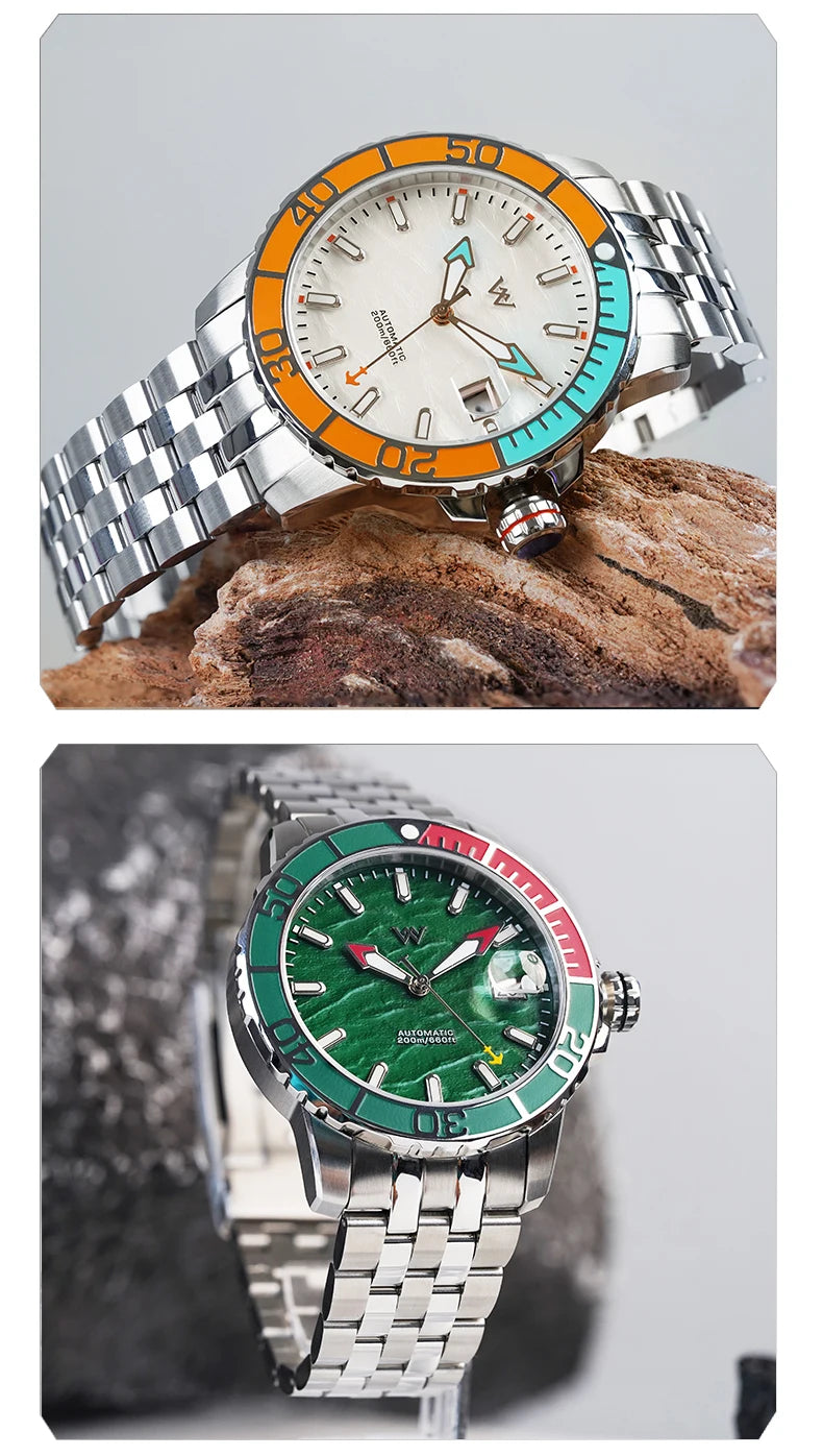 WM Watch Automatic Mechanical Watches NH35 Anti-reflective 200 Water Resistant Sapphire Crystal Welly Merck Watch WM206