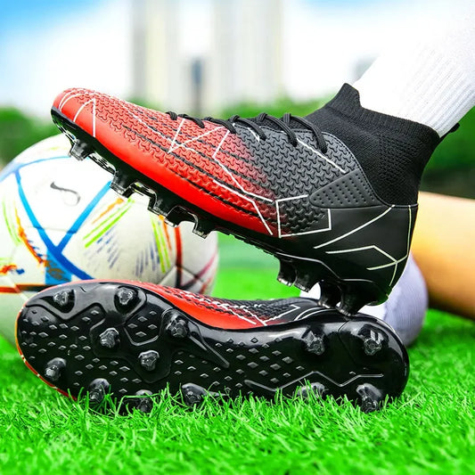 Sapatilhas de Futebol Profissionais de Cano Alto em Pele para Relva Artificial, Treino e Desporto, para Jovens, Estudantes, Homens e Mulheres