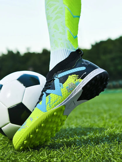 Professional Soccer Shoes TF Broken Nail Teenagers Durable Looking High Tops Training Shoes Adult Outdoors Non-Slip Football Shoes