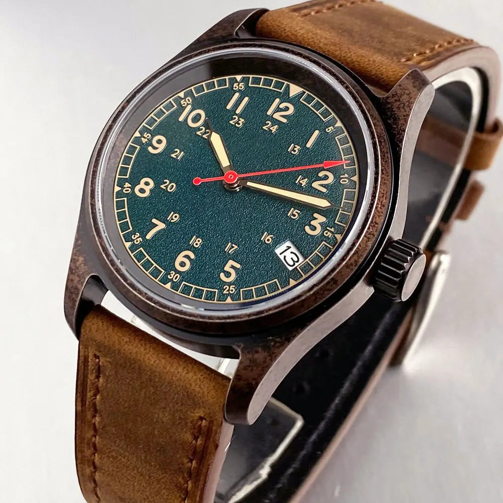 PVD Bronze Case TANDORIO 36mm Military Field Watch Men Japanese NH35A Automatic Movement Sapphire 200M Waterproof Pilot Watches