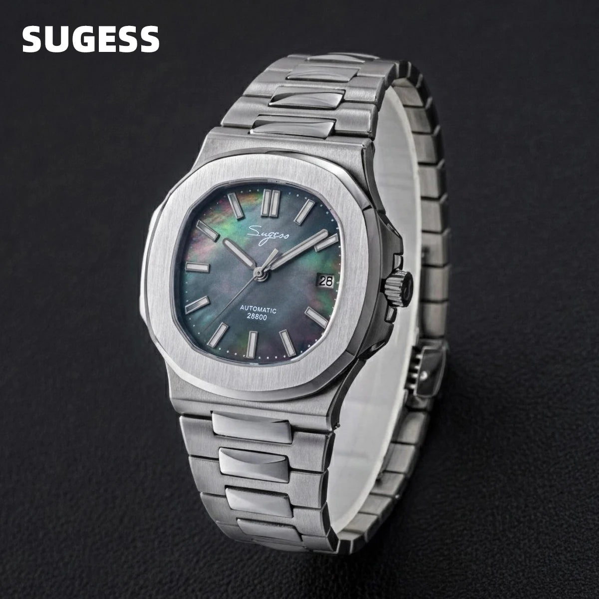 Sugess Man Watch Automatic Mechanical Wristwatches Miyota 9015 Movement MOP Dial Luminous Waterproof 5bar Bracelet Luxury S466