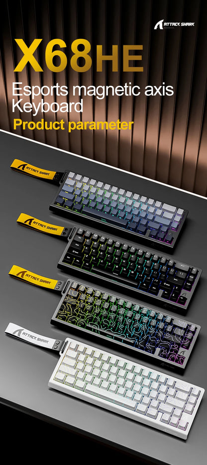 Teclado mecânico magnético ATTACK SHARK X68HE X68Pro He para gaming profissional, acionamento rápido de 0.01mm, 8000Hz, SOCD/Rs, 0.125ms, taxa de 128K