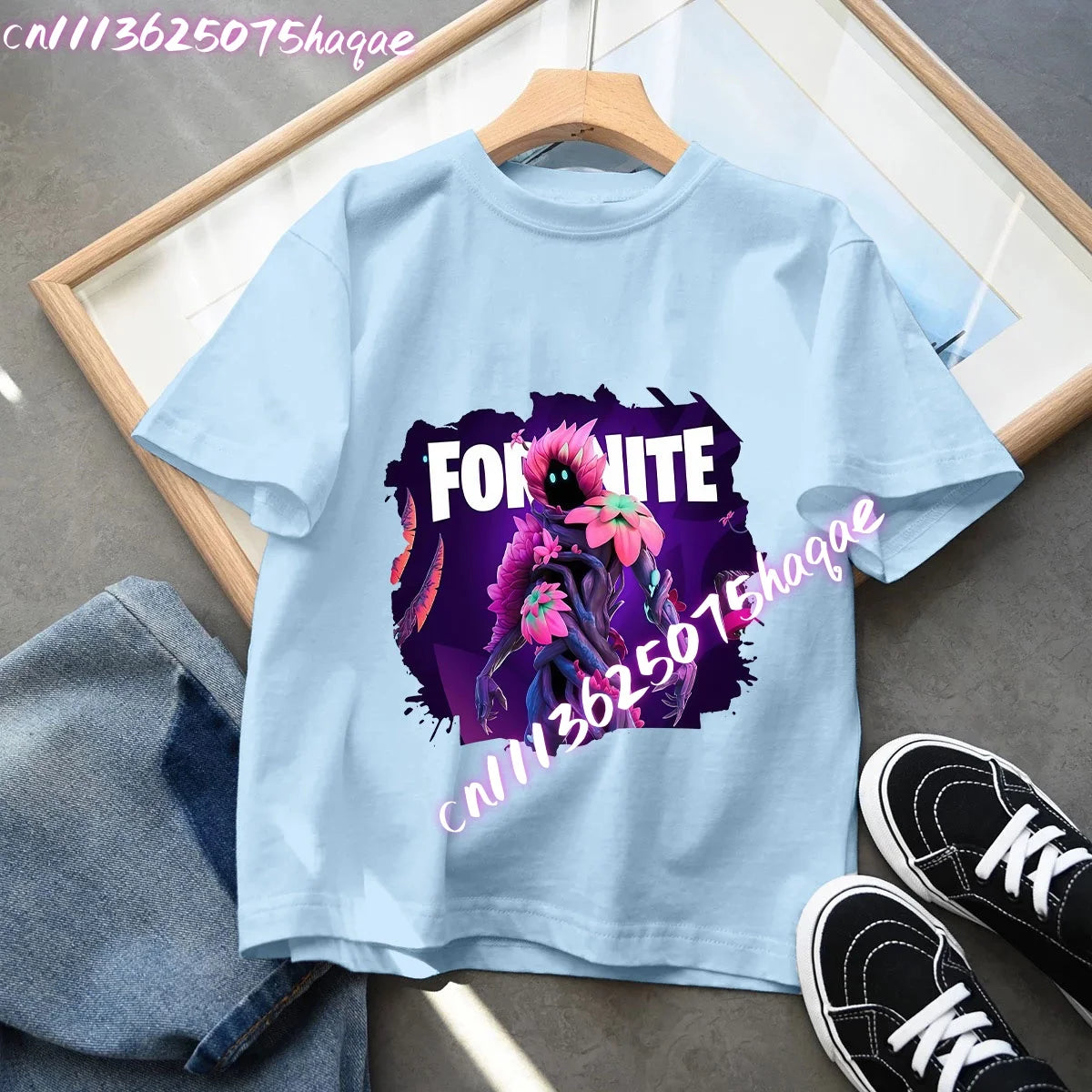T-shirt blu in cotone per bambini Fortnites, maglietta a maniche corte Fortress Night per bebè, capo estivo cartoon per bambini e bambine, top kawaii, idea regalo