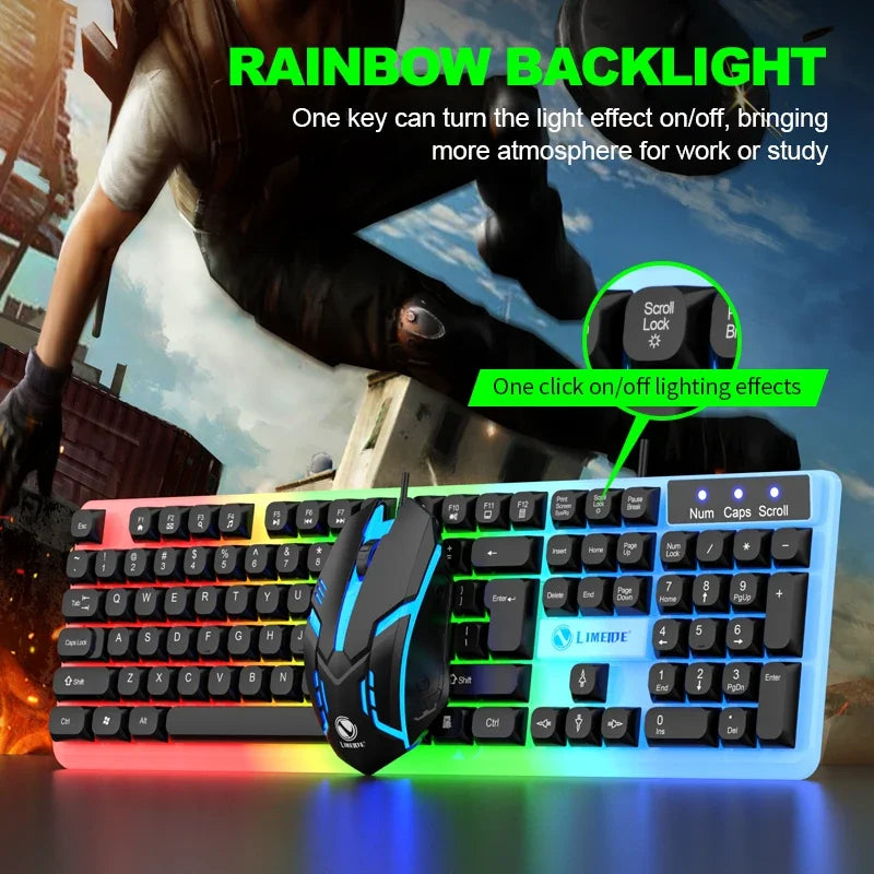 Conjunto gaming NG GTX350 com teclado e rato para computador portátil, retroiluminação LED, teclado USB com fio GTX350, preto