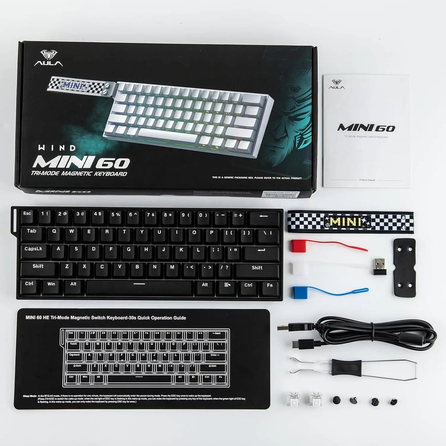 Teclado Gaming Mecânico AULA Mini60 HE/Pro/Max 60% com Switches Magnéticos, RGB, Tri-Mode, 8000Hz, RT 0.01mm, para E-Sports e Presentes