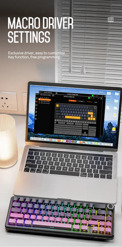Attack Shark X66 Tastiera meccanica wireless 65% layout compatto, retroilluminazione RGB, gasket mount, hot swap, Bluetooth, USB-C, PBT, batteria ad alta capacità